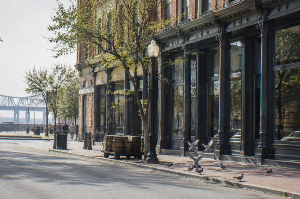 Historic cast-iron facade buildings along Main Street in downtown Louisville