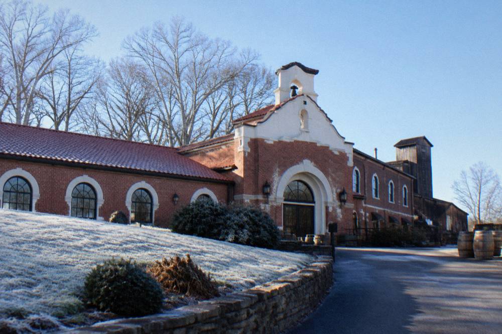 Red brick distillery visitor center at Four Roses in Lawrenceburg Kentucky